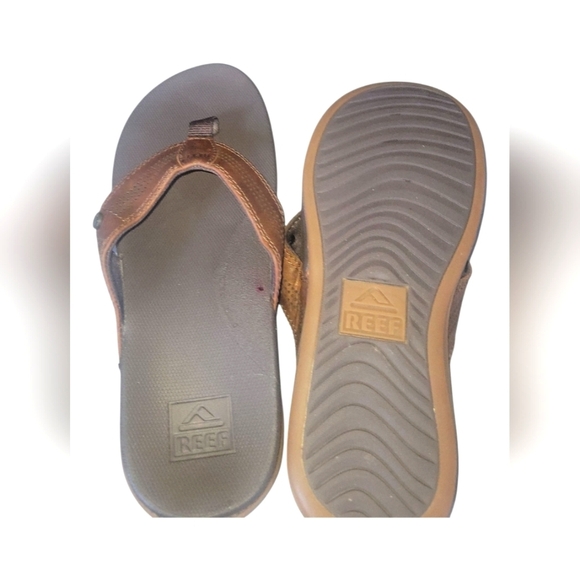 Reef Men's Brown Leather Cushion Lux Thong Flip Flops US 8 EU 40 - Picture 2 of 10